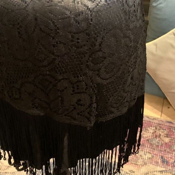 Free People light blue tie dye to ombre black lace cami with fringe accents 2 - Picture 12 of 16